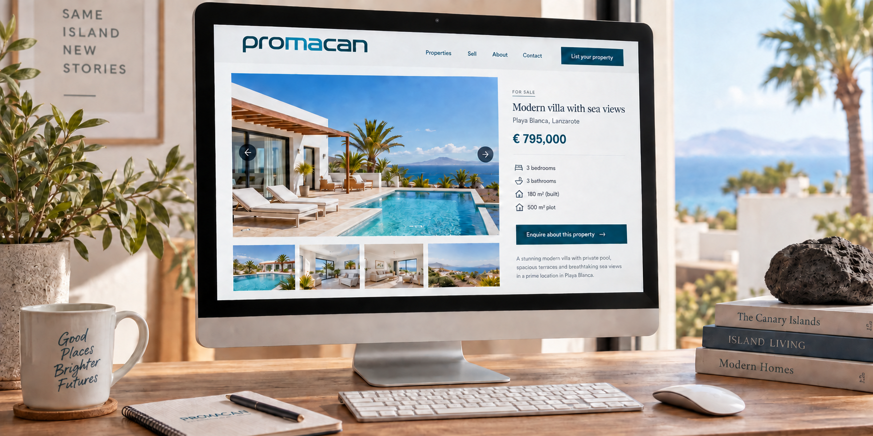 Computer screen displaying a Promacan property listing with the Promacan logo